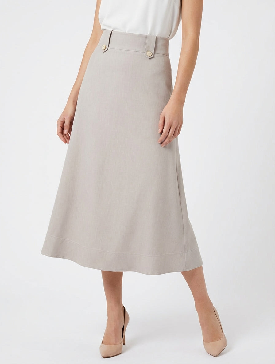 Jupe mi-longue à boutons décoratifs - Taupe clair