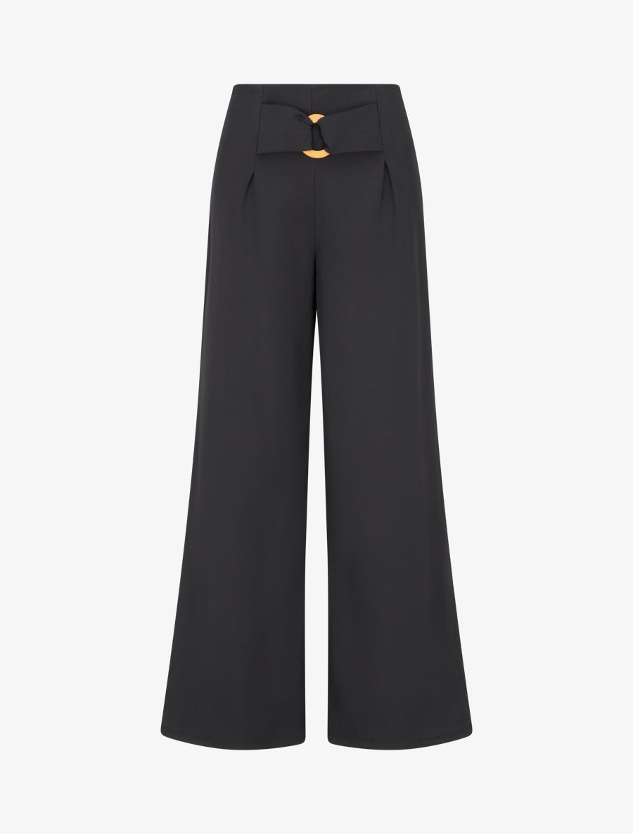 Pantalon ample à taille haute à boucle fantaisie - Noir - 1