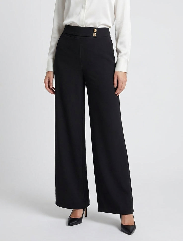 Pantalon ample à sangle et boutons - Noir