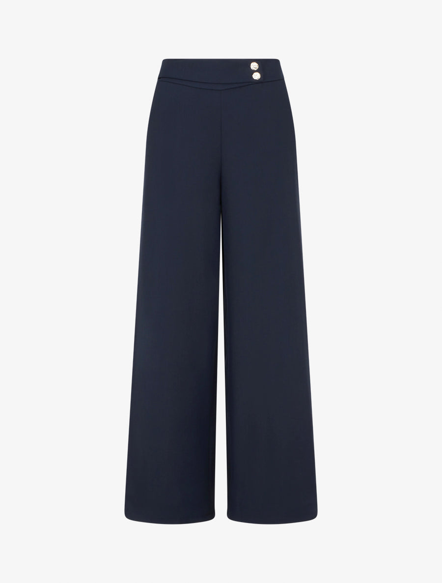 Pantalon ample à sangle et boutons - Marine - 1