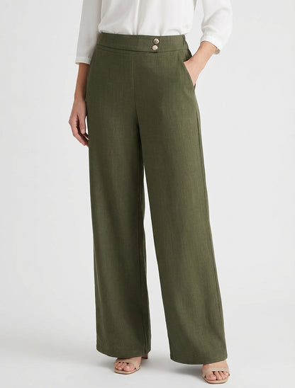 Pantalon ample à sangle et boutons - Kaki