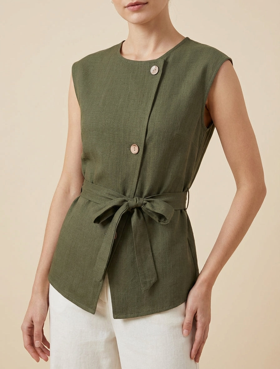 Top boutonné sans manches - Kaki