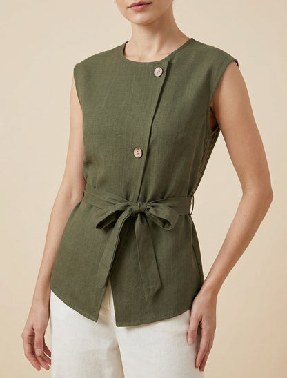 Top boutonné sans manches - Kaki