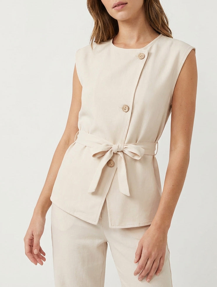 Top boutonné sans manches - Beige