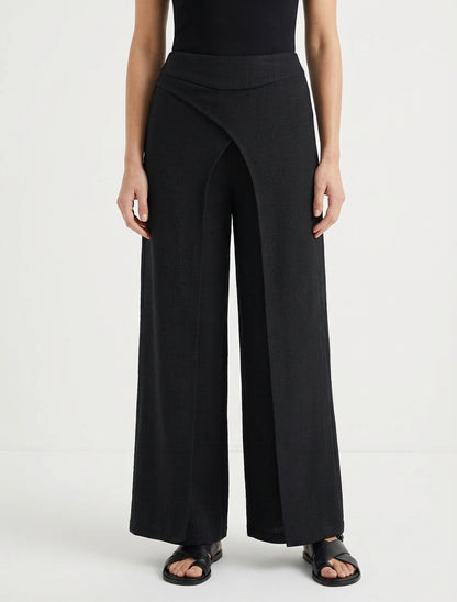 Pantalon droit effet lin à double pans - Noir