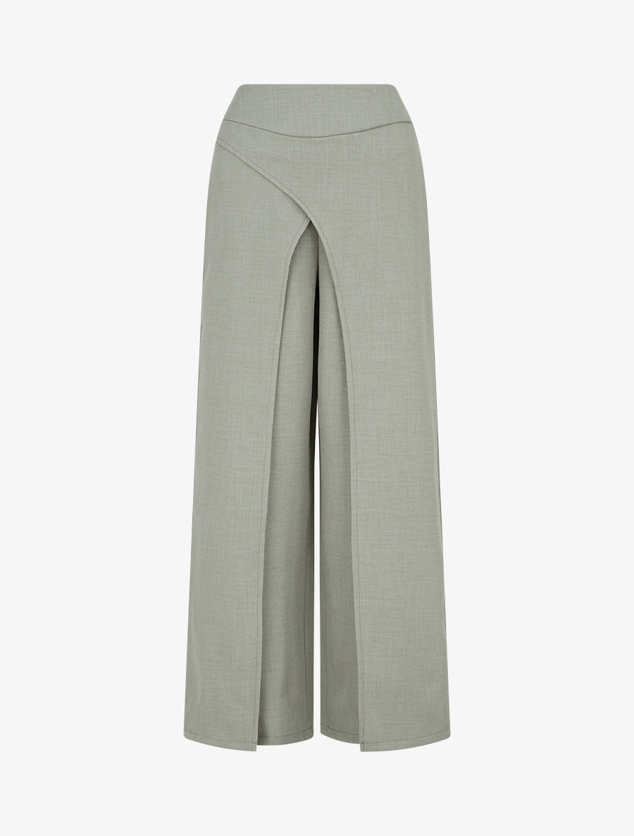 Pantalon droit effet lin à double pans - Kaki - 1