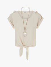 Top uni à nouer et manches courtes - Beige - 1