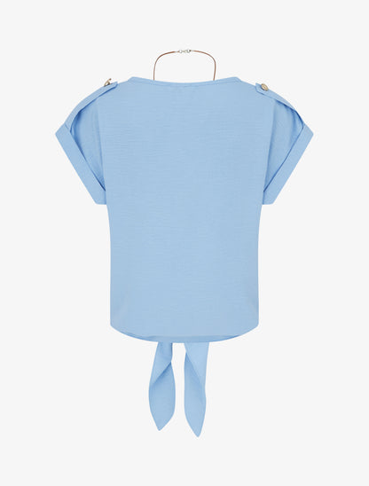 Top uni à nouer et manches courtes - Bleu ciel - 2
