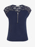 Top droit à zip et dentelle - Marine - 1