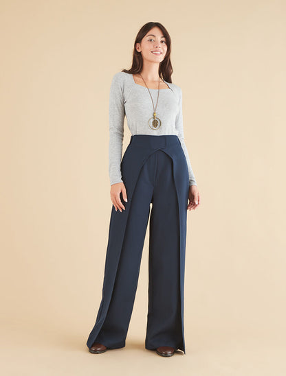 Pantalon à large pans superposés - Marine - 4