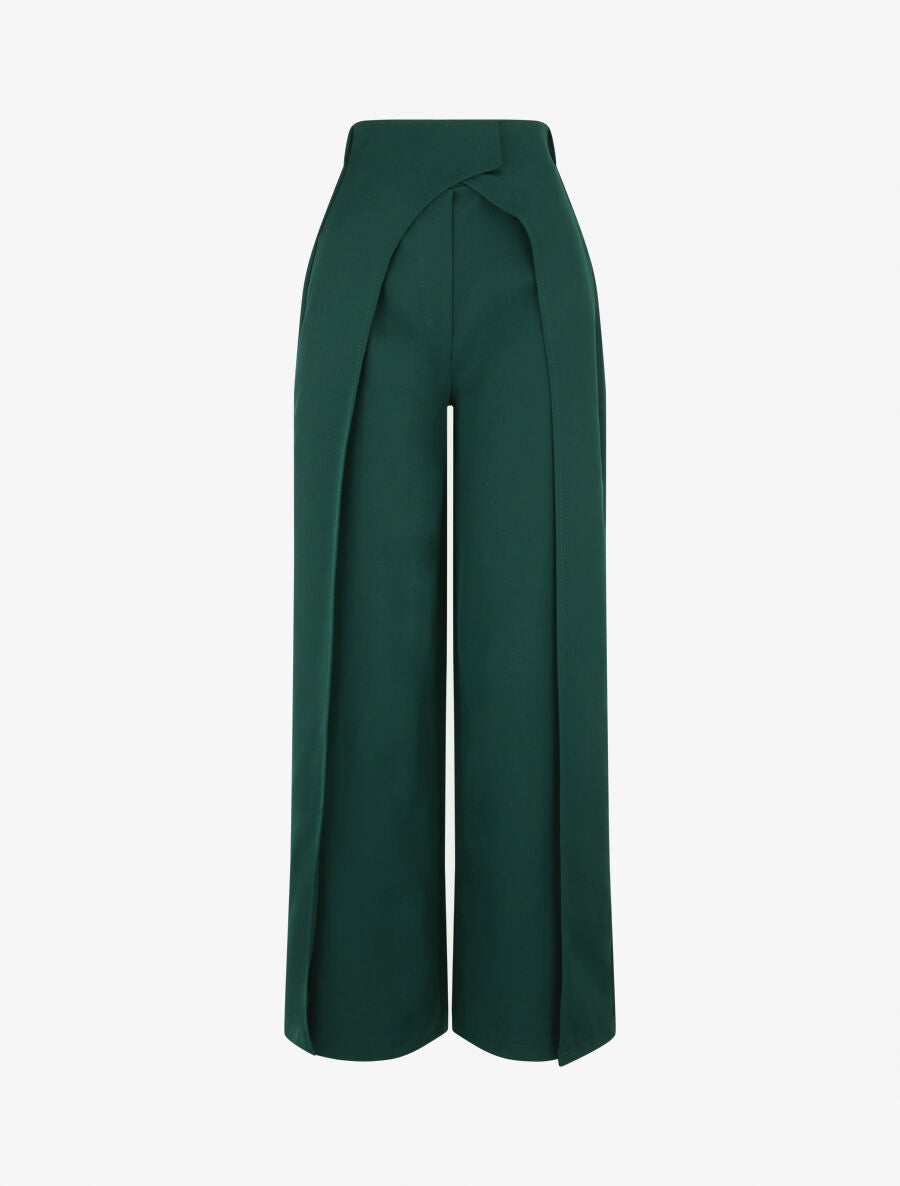 Pantalon à large pans superposés - Vert - 1