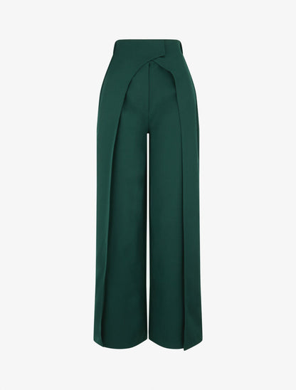 Pantalon à large pans superposés - Vert - 1