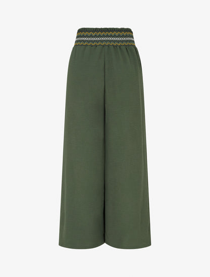 Pantalon droit à taille haute élastiquée - Kaki - 2
