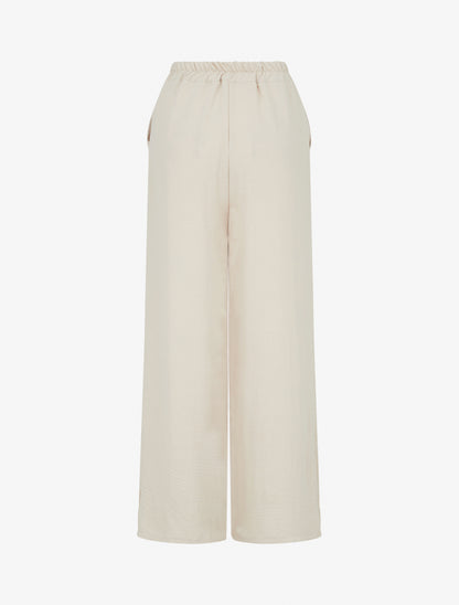 Pantalon ample à bords brodés - Beige - 2