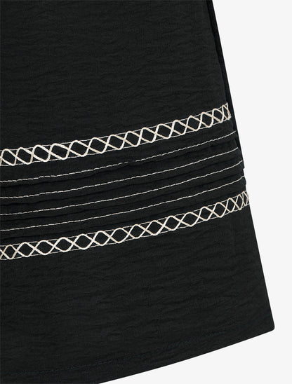 Pantalon ample à bords brodés - Noir - 3