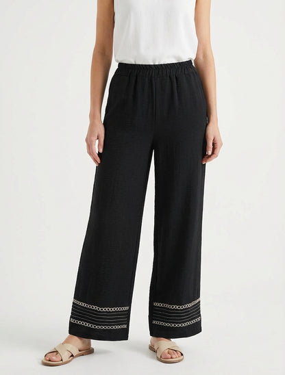 Pantalon ample à bords brodés - Noir