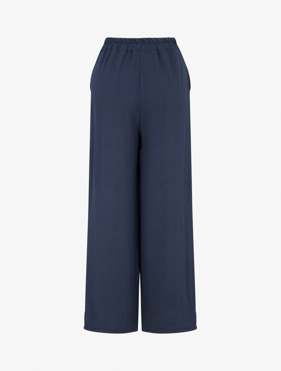 Pantalon ample à bords brodés - Marine - 2