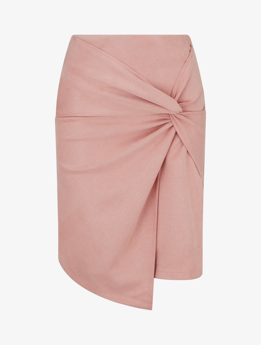 Jupe droite taille haute en suédine - Rose