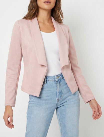 Veste en suédine droite à col châle - Rose