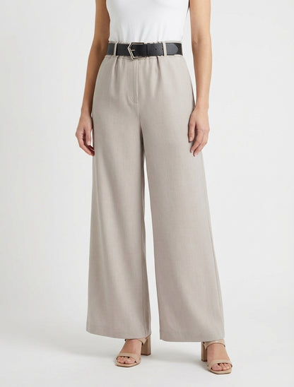 Pantalon ample uni à taille haute - Taupe clair