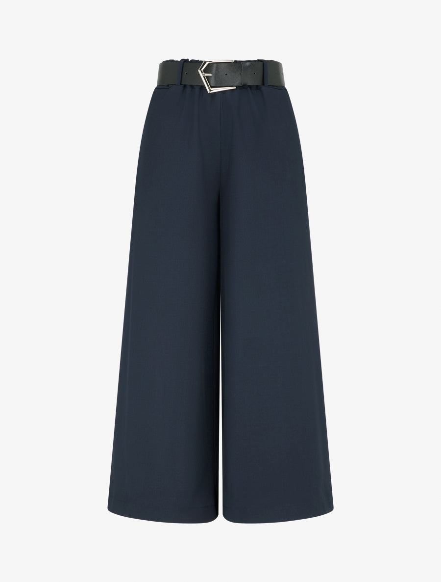 Pantalon ample uni à taille haute - Marine - 1