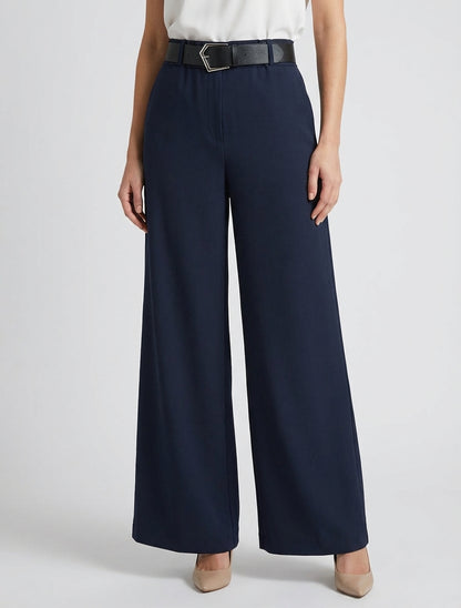 Pantalon ample uni à taille haute - Marine