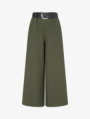 Pantalon ample uni à taille haute - Kaki - 1