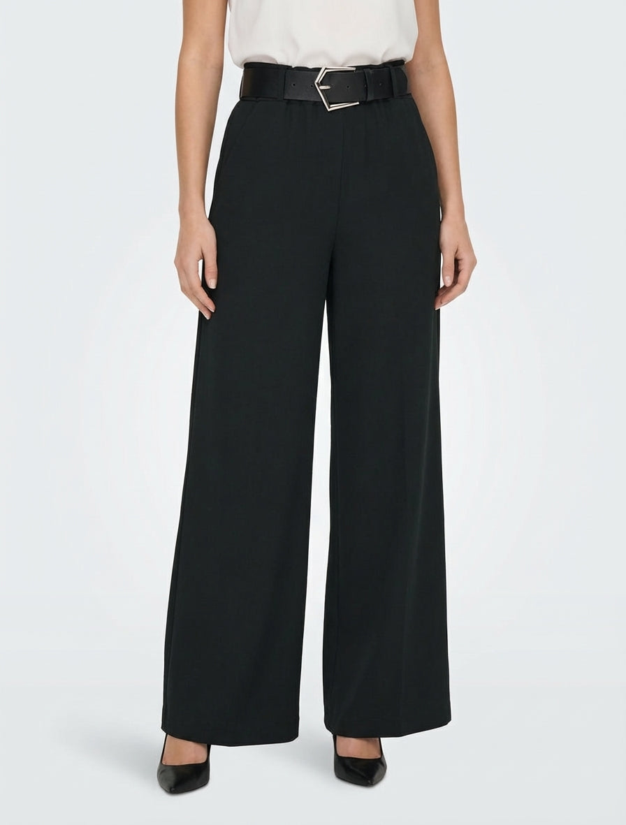 Pantalon ample uni à taille haute - Noir