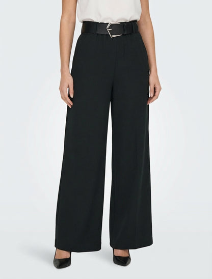 Pantalon ample uni à taille haute - Noir