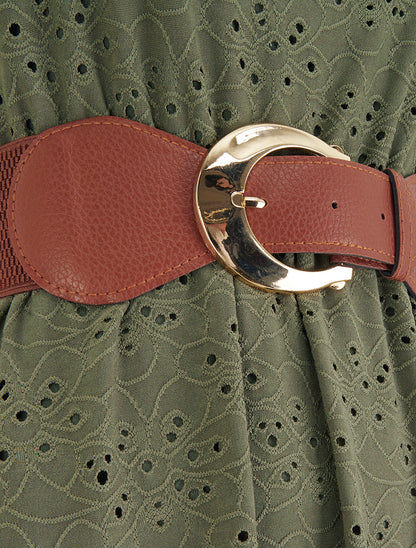 Robe évasée sans manches en broderie anglaise - Kaki - 3