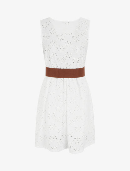 Robe évasée sans manches en broderie anglaise - Blanc - 2