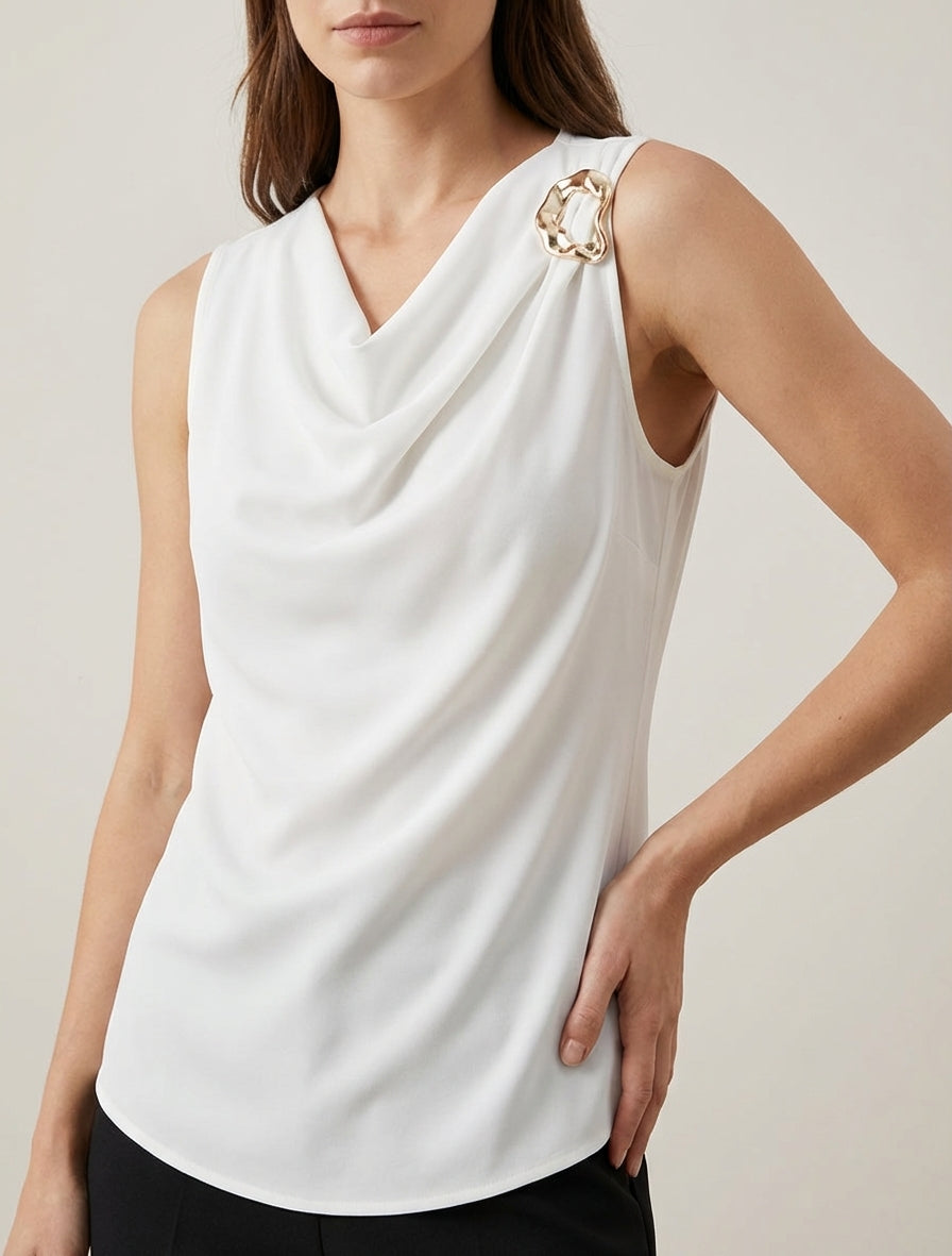 Top uni à empiècement bijou - Blanc