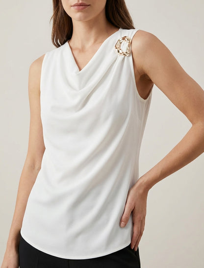 Top uni à empiècement bijou - Blanc