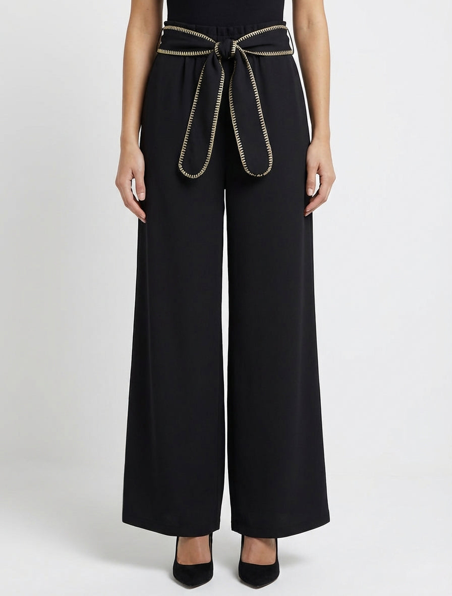 Pantalon ceinturé à détail irisé - Noir