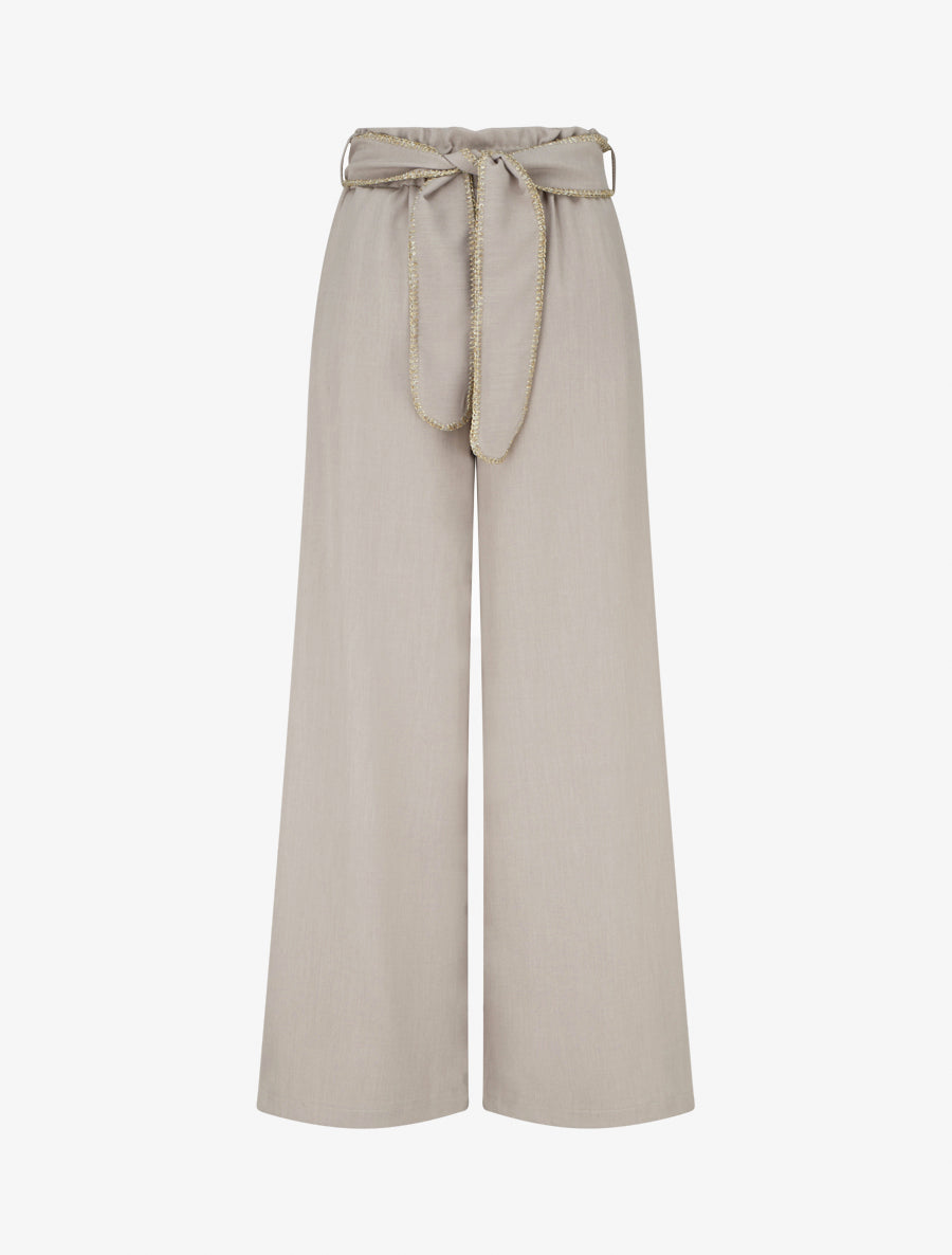 Pantalon ceinturé à détail irisé - Taupe - 1