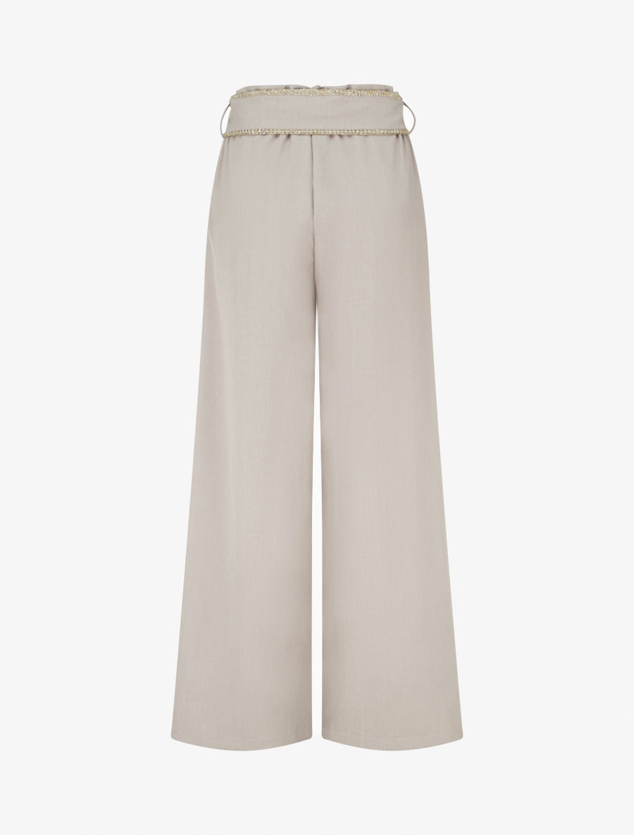 Pantalon ceinturé à détail irisé - Taupe - 2