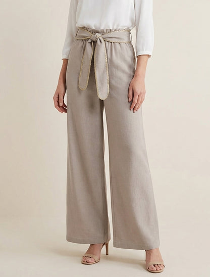 Pantalon ceinturé à détail irisé - Taupe