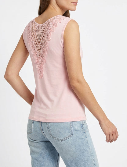 Top uni sans manches à broderie au dos - Rose
