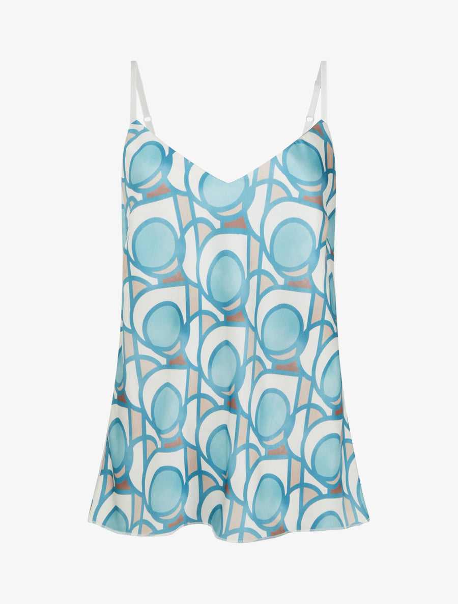 Caraco satiné imprimé graphique - Turquoise - 1