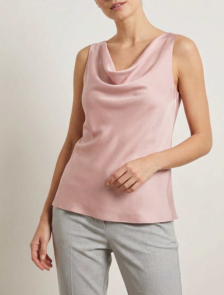 Top satiné sans manches col bénitier - Vieux rose
