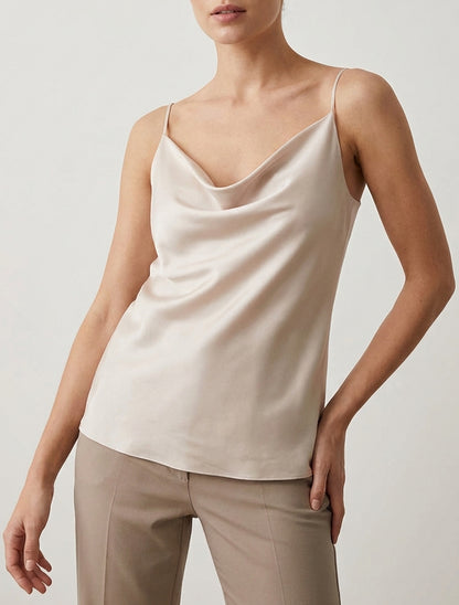 Caraco satiné à col bénitier - Beige clair