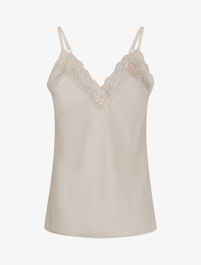 Caraco satiné à col en dentelle - Beige clair - 2