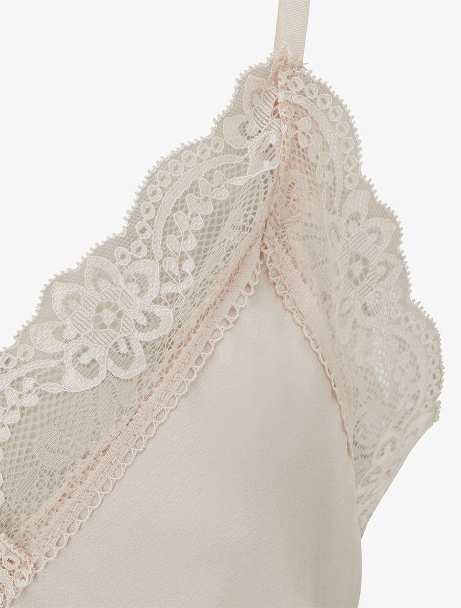 Caraco satiné à col en dentelle - Beige clair - 3