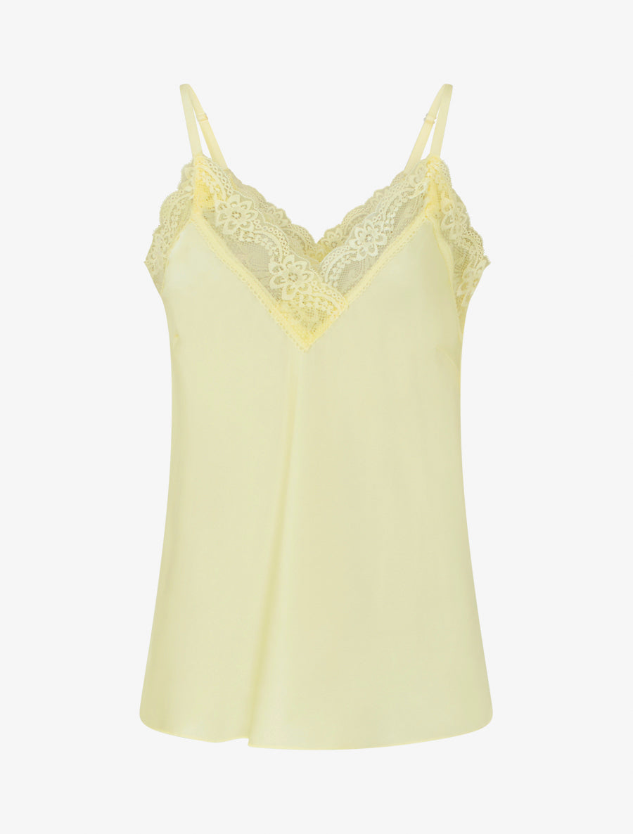 Caraco satiné à col en dentelle - Jaune pâle - 1