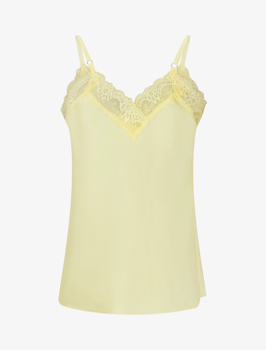 Caraco satiné à col en dentelle - Jaune pâle - 2