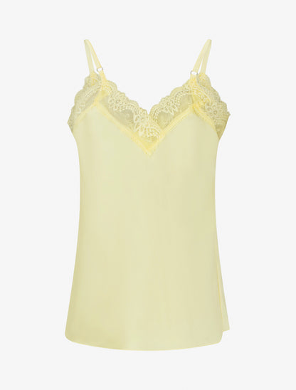 Caraco satiné à col en dentelle - Jaune pâle - 2