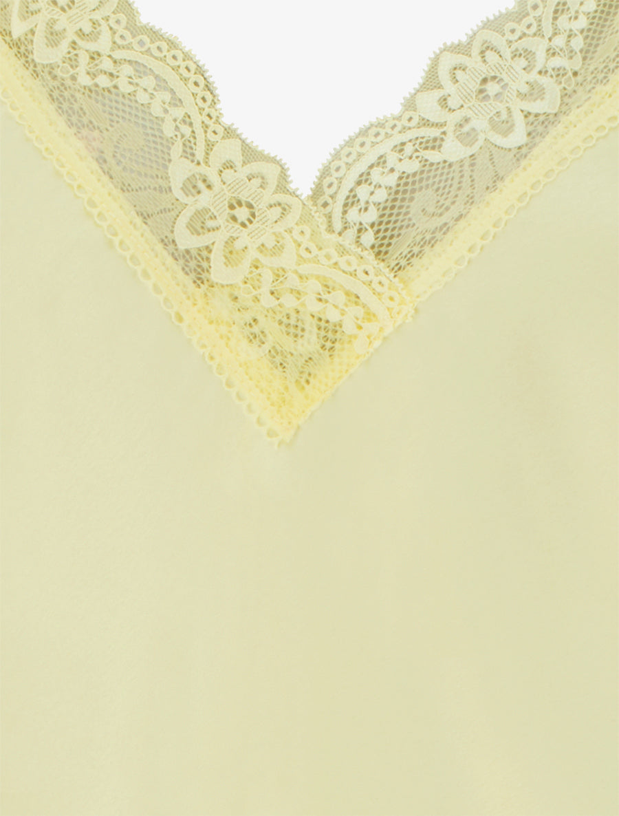 Caraco satiné à col en dentelle - Jaune pâle - 3