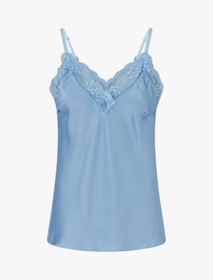 Caraco satiné à col en dentelle - Bleu ciel - 1