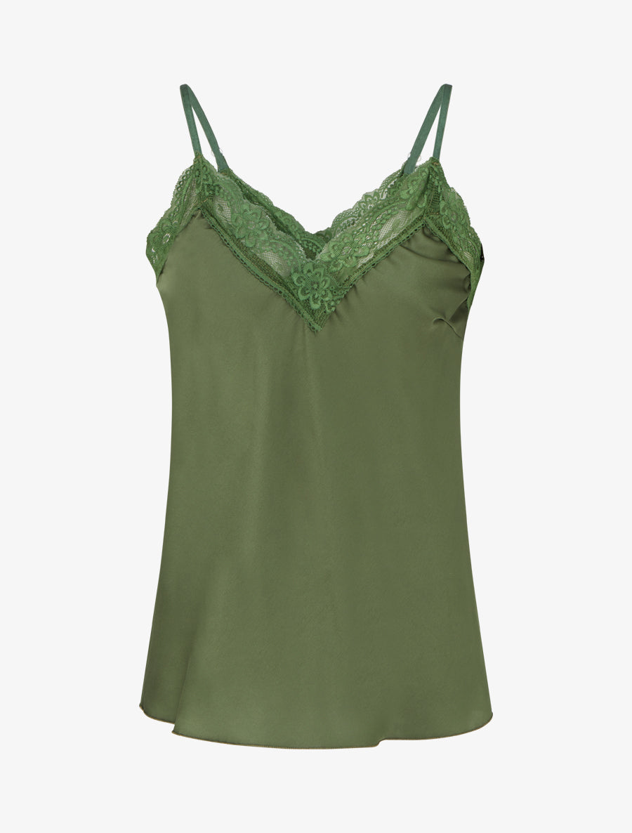 Caraco satiné à col en dentelle - Kaki - 1