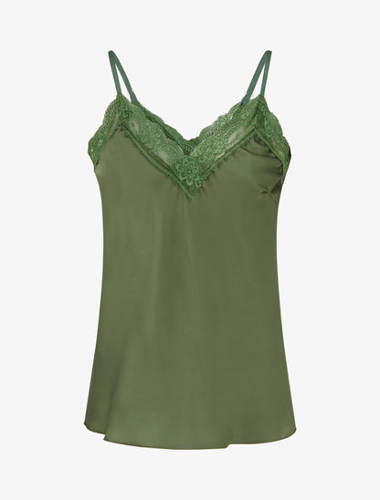 Caraco satiné à col en dentelle - Kaki - 1